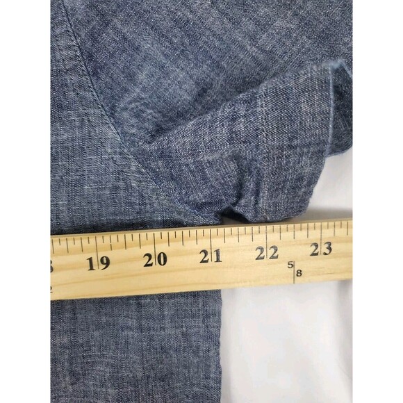Lucky Brand Denim Shirt Men's L Pearl Snaps Chest Pockets Short Sleeve Dark Blue - Picture 6 of 7